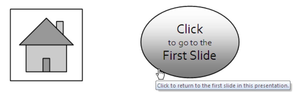 Figure 4-4: This action button (left) and hyperlink text box (right) go to the same place.